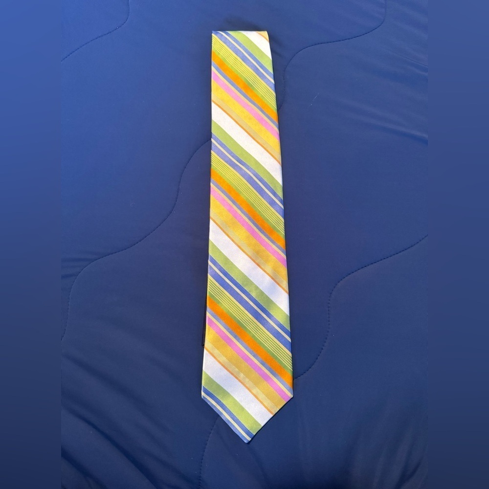 Tommy Hilfiger 100% Silk Yellow and Blue Striped Tie.